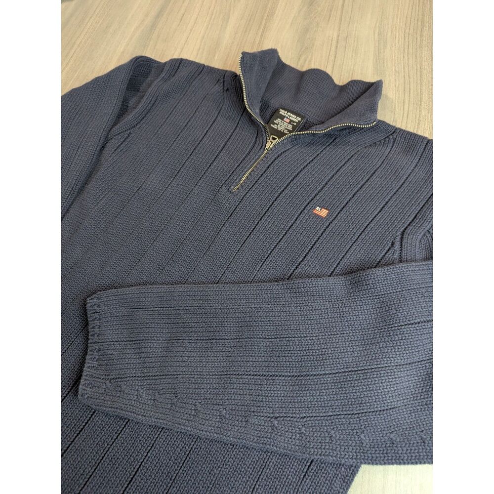 Polo Jeans Co Ralph Lauren Mens Quarter Zip Sweater USA Flag Navy Blue Size L